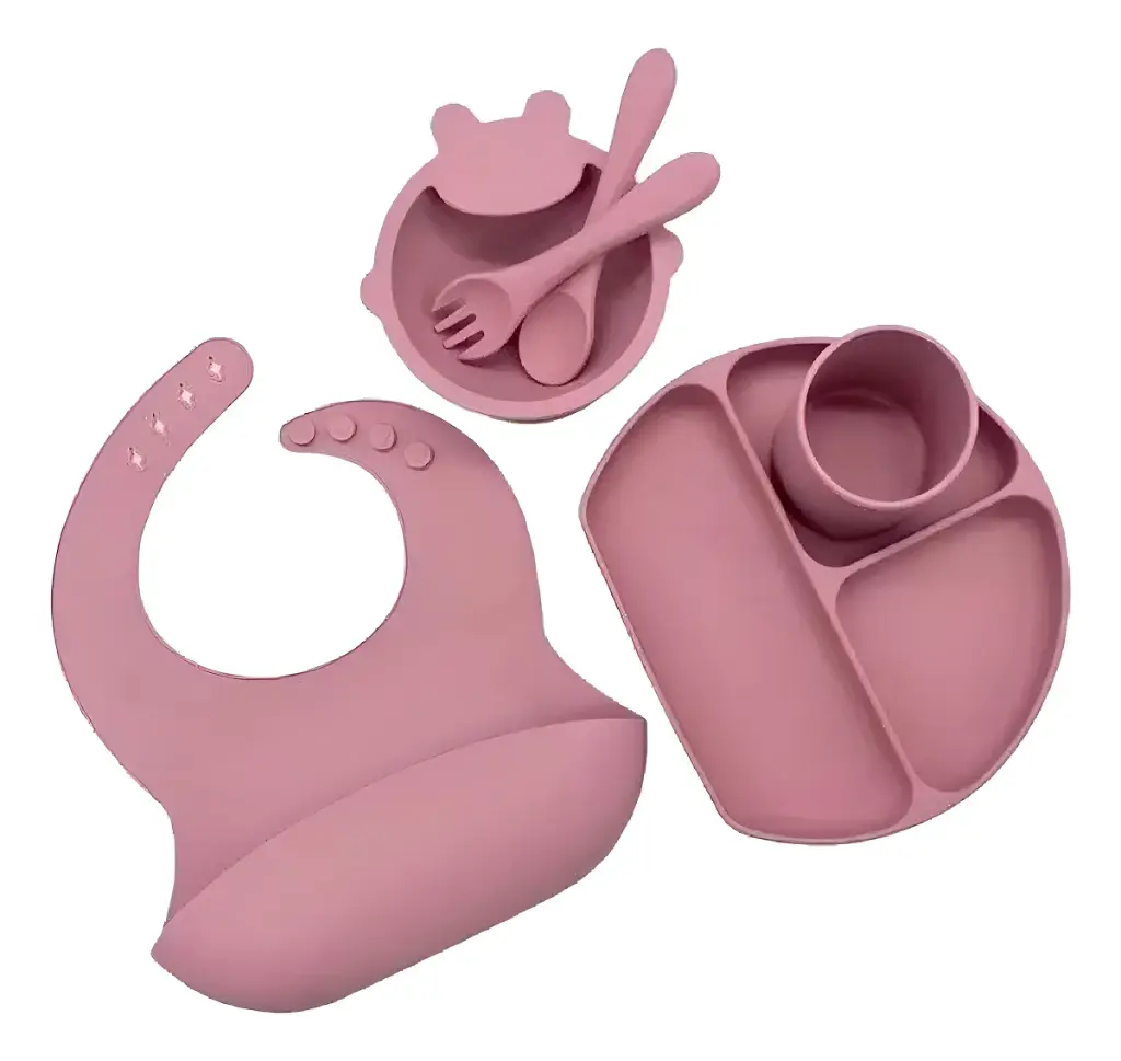 [PKS101003] Set JKR Silicona Antideslizante Bebé 6 Piezas Rosa Cubiertos 0-24 Meses 