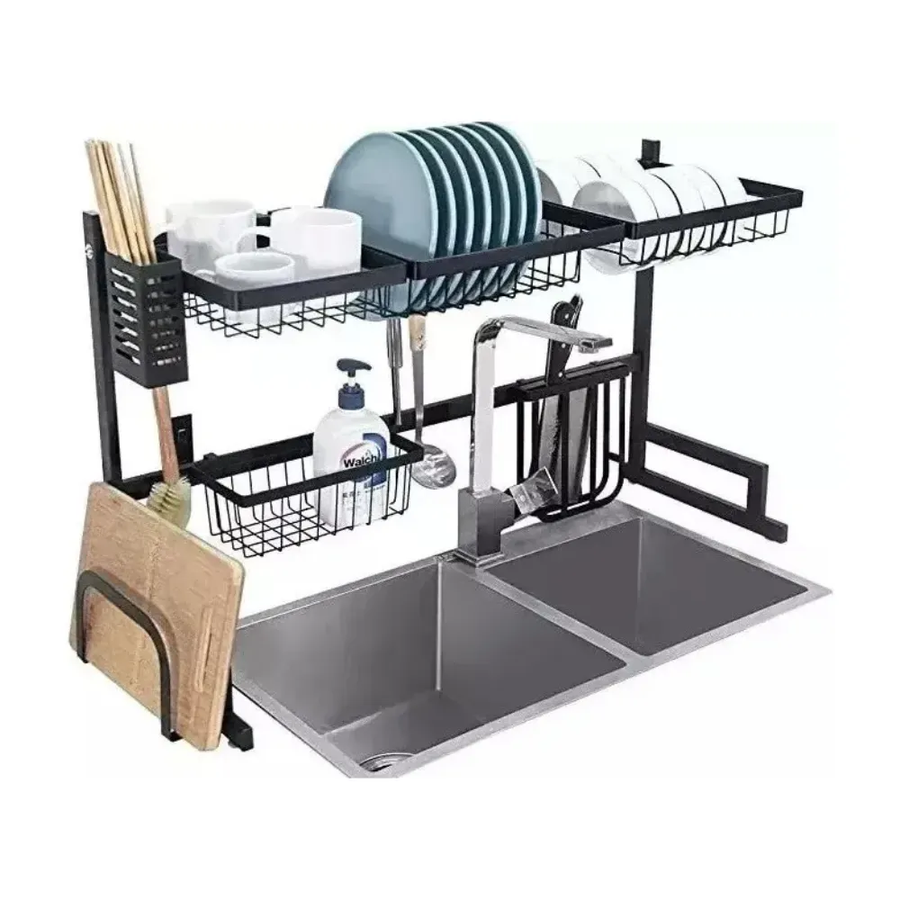 Escurridor Trastes Acero Inoxidable 2 Niveles 10 Platos Negro