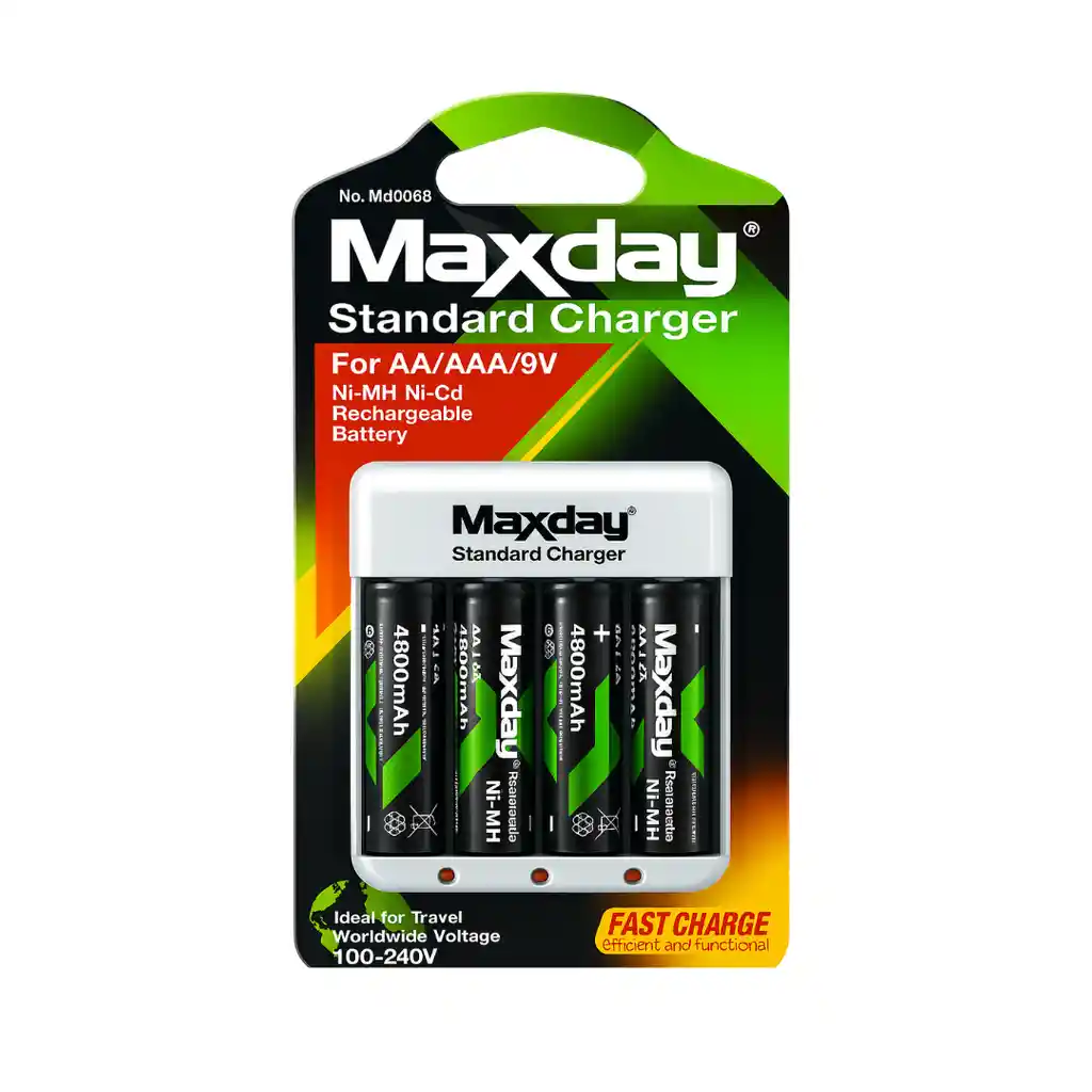 [PKS101017] Cargador Maxday + 4 Pilas Aa Recargables 1.2v 4800mah