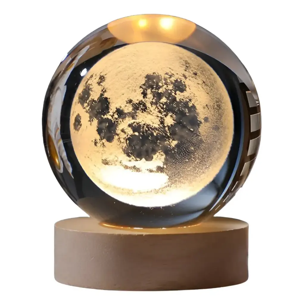 Lámpara Led 3D Cristal K9 Claro USB Mesa Luz Calida (Luna)
